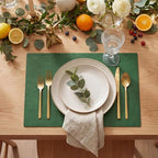 Artoid Mode Green Faux Leather Placemats Set of 8, 12x18 Inch Waterproof Wipeable Heat Resistant Vinyl Place Mats, Reversible Table Mats for Kitchen Dining Decor - Image 2