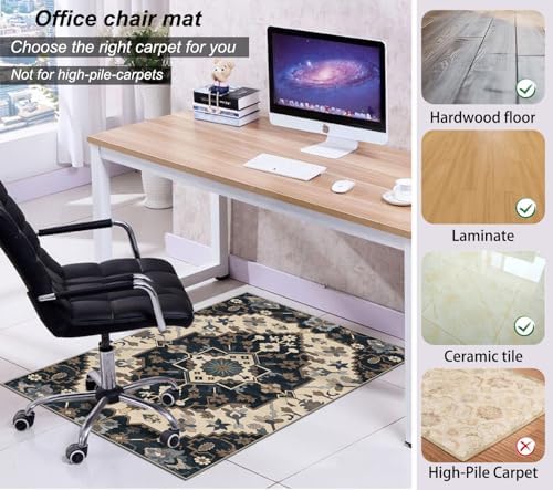 Chair Mat for Hardwood Floor,48"*60" Under Desk Mat for Rolling Computer Chair &Low Pile Carpet Floor,Anti-Slip Floor Protector for Home Office Retro - Image 4