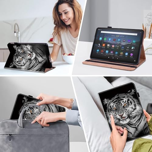 Case for Amazon Kindle Fire Max 11 (13th Generation, 2023 Release) 11" - PU Leather Flip Case with Elastic Band & Card Slots/Holder, Multi-Angle Viiewing Stand Tablet Cover, Black Tiger - Image 5