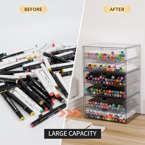 Clear Desk Drawer Organizer, 6 Drawers, Plastic - Image 4
