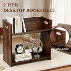 Desktop Bookshelf, 2 Tier Desk Shelf Organizer, Wood Office Tabletop Bookcase, Small Tabletop Book Rack, Portable Mini Bookcase for Book Display, Office, Home, Bedroom, Storage and Display - Image 3