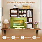 GOFLAME 7 Cubes Desktop Bookshelf, 37” Desk Organizer Shelf with 3 Adjustable Shelves, 3-Tier Wood Countertop Display Rack, Multipurpose Tabletop Desk Hutch for Dorm, Home Office, Rustic Brown - Image 4