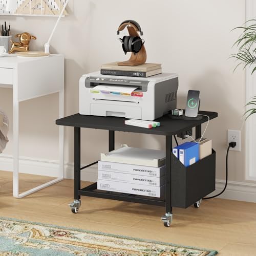 YAOHUOO 23.6" Large Printer Stand with Power Outlet,3D Printer Table,Black - Image 5