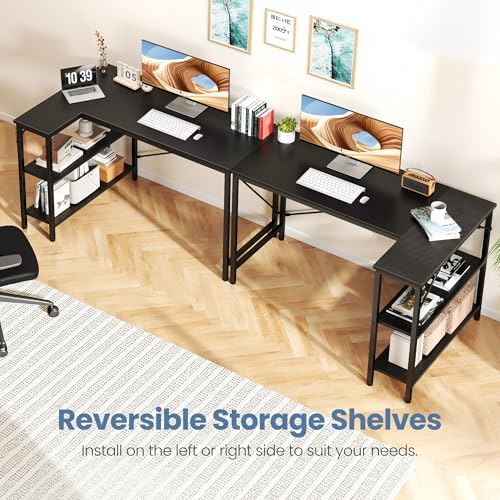 DUMOS 39" L Shaped Computer Desk, Corner Desks with Storage Shelves, Black - Image 4