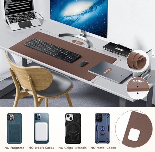 Wireless Charging Mouse Pad Firelison 2 in 1 Leather Multifunctional Office Desk Pad with Non-Slip Rubber Base, Waterproof Desk pad for Computers/Office/Work/Home/Decor（ 32" x 16"Brown - L） - Image 6