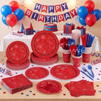 400 Pcs Spider Birthday Party Decoration for 50 Guests, Red Blue Paper Plates Napkins Cups Tablecloth Cutlery Disposable Tableware Set for Spider Web Party Supplies - Image 4