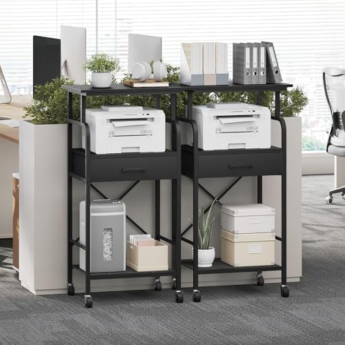 MAHANCRIS Tall Printer Stand, 3 Tier Printer Cart with Storage, Industrial Printer Table on Wheels, Adjustable Shelf & Fabric Drawer, for Home Office Study Black PTBK5501 - Image 5