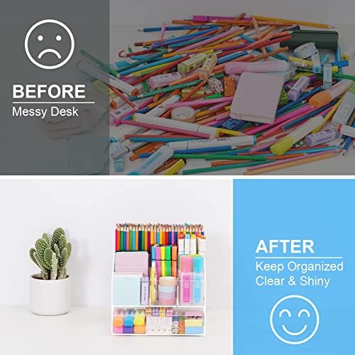 VITVITI Acrylic Desk Organizer, Upgraded Clear Pencil Organizer for Desk, 7 Compartments Stationary Pen Organizer Storage with Drawer, for Office Supply, 500+ Pencils Capacity - Image 6