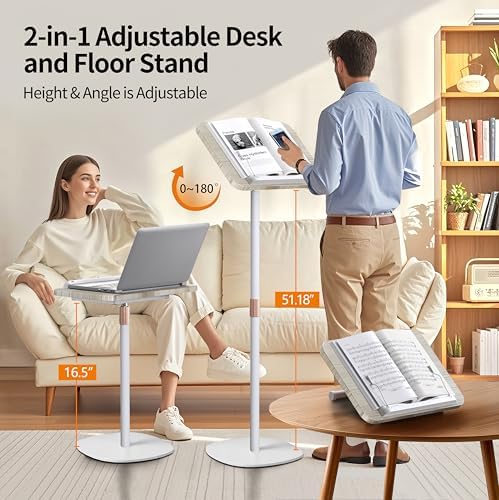2-in-1 Floor Music Stand & Desktop Book Stand, 16.5"–51" Height Adjustable - Image 4