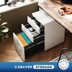 DEVAISE 3 Drawer Mobile File Cabinet with Lock, Under Desk Metal Filing Cabinet for Home Office/Legal/Letter/A4 File, Fully Assembled Except Wheels, White - Image 4