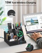 Wireless Charger with Desk Organizer, 3 Compartments and 1 Phone Stand - Image 2
