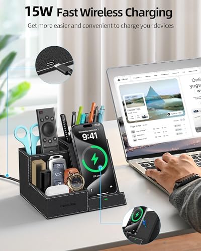 Wireless Charger with Desk Organizer, 3 Compartments and 1 Phone Stand - Image 2