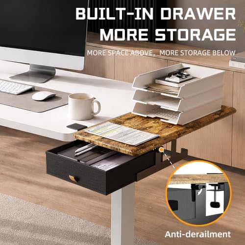 ETHU Desk Extender Tray with Storage Drawer, 25.6x11.4, Walnut - Image 5