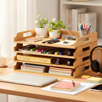 AceOrbit 4 Pcs Stackable Paper Tray Bamboo Wood Desk Organizer Letter Tray - Image 4