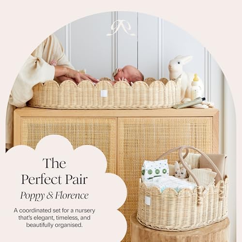 BEBE BASK Premium Baby Diaper Caddy Organizer - Scalloped Rattan Basket - Image 5
