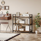 3 Tier Bookshelf 31.49" Width, Wood and Metal Etagere Bookcase, Vintage Farmhouse Modern Wooden Big Book Shelf for Home Living Room Bedroom Office Storage(Rustic Brown) - Image 5