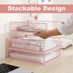 Natwind 3-Tier Stackable Metal Mesh Letter Paper Tray Organizer,Pink - Image 4
