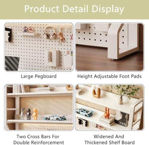 Desk Shelf, 2-tier Desktop Organizer Desk Hutch Storage Rack with Hole Plate Multi-Functional Workstation Organizer Bookcase Computer Desk for Home Office Dorm Top of Desk (37.4" Lx9.9" Wx39" H) - Image 5