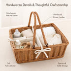 Wicker Diaper Caddy Organizer, Woven Rattan Diaper Caddy Basket with Removable Divider for Changing Table, Portable Car Organizer for Diapers Storage, Baby Shower Gifts - Image 3