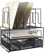 BLU MONACO | Black Wire Mesh Desk Organizer with Drawer | Desk Associates Women Office Set | File Sorters and Mesh Pen Holders Desktop Storage System by Blu_Monaco