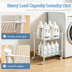 2 Tier Small Utility Cart on Wheels Short Rolling Pantry Cart Thick Metal Wire Basket Stand, Fruit Vegetables Storage Rack for Kitchen, Under Desk Storage for Small Space Bathroom Laundry, White - Image 6