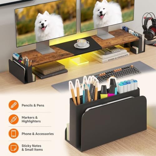 WESTREE Dual Monitor Stand Riser with Storage, Computer Monitor Riser with Adjustable Angle and LED, Desktop Monitor Stand Organizer for Computer, Laptop, Printer - Image 4