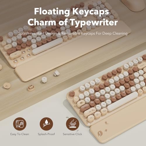 Wireless Keyboard and Mouse, Round Keycap, Magnetic Wrist Rest, Latte Beige - Image 4