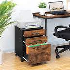 HOOBRO 3-Drawer File Cabinet, Wooden Under Desk Filing Cabinet, fits A4/Letter Size for Home Office, Small Rolling Storage Drawer Chest, Printer Stand with Drawers, Rustic Brown and Black BF02WJ01G1 - Image 2