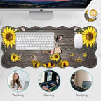 4 in 1 Desk Mat Set,Mouse Pad with Keyboard Wrist Rest,Wave-Shaped Design,Non-Slip Rubber Base,Waterproof,for Home,Office,Gaming,Cute Cow and Sunflower - Image 6