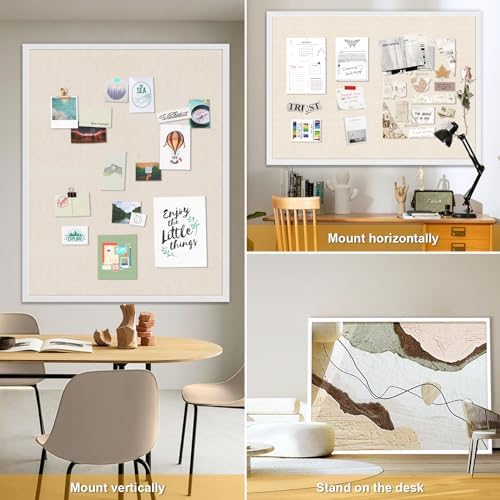 Miratino Large Bulletin Board 48x36 inch with Linen Cork Boards Wall Decor Hanging Pin Wood Framed Display Bulletin Cork Photo Picture Board Light for Room School Office 30-Pushpin White - Image 7