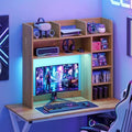 BECOMFORT Desk Hutch with LED Lights, Desk Organizer Shelf w/ 8 Storage Compartments, up to 25” Monitor, Wooden Display Rack, Desktop Bookshelf for Vanity Dressing Tabletop College Dorm Home & Office by BECOMFORT