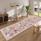 DUKINO 2x10 Runner Rug, Floral Washable Kitchen Runner Rug Non Slip, Beige - Image 3