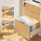INNOD 3 Drawer Fluted Mobile Filing Cabinet with Lock, Lateral Rolling Under Desk File Cabinet, Wooden Printer Stand Table for Home Office Essentials Storage Organization Furniture Letters/A4(Oak) - Image 3