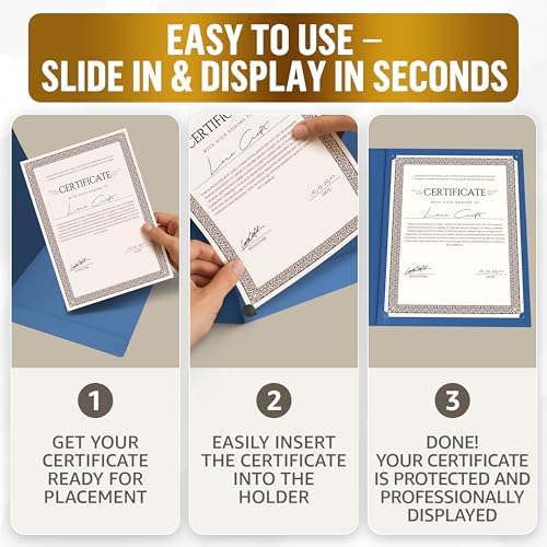 50 Pack Double Sided Certificate Holders 8.5x11 Blue - Heavyweight 300gsm Cardstock Diploma Holder - Dual Certificate Folder Letter Size Award Certificate for Graduation with Silver Foil Diploma Cover - Image 4