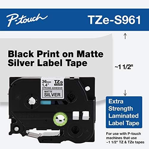 Brother Genuine P-Touch TZE-S961 Tape1-1/2" (1.4") Wide Extra-Strength Adhesive Laminated Tape,Black on Matte Silver Laminated for Indoor or Outdoor,Water-Resistant, 1.4" x 26.2' (36mm x 8M),TZES961 - Image 2