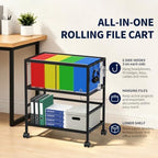Rolling File Cart, Mobile File Cabinet with 360° Wheels for Home Office - Image 2