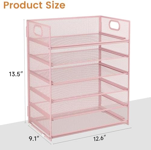 Subekyu 6-Tier Desk Paper Organizer, Desktop File Letter Tray with Handle, Document Sorter and Accessories Holder for Office, Home and School Workspace Organizers, Pink-2 Pack - Image 5
