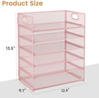 Subekyu 6 Tier Office File Paper Desk Tray Organizer with Handle, Stackable Slide Mesh Letter Tray Folder Pink Desk Organizer, Desktop Document Sorter for Classroom, Office, Home Supplies Storage - Image 6