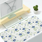 Blue Floral with Butterflies Office Desk Mat 31.5" x 15.7" Desktop Mat PU Leather Large Mouse Pad White Mousepad Non-Slip Table Mat for Girls, Women, Home, Work, Computer, and Gaming - Image 2