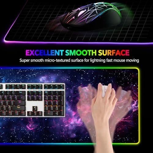 AIMSA LED Gaming Mouse Pad RGB, Large Mouse Pad with 14 Light Modes, Keyboard Mousepad Led Extended Surface (35.4 x 15.8 in) for Desktop Gamers, Blue Purple Starry Nebula - Image 2