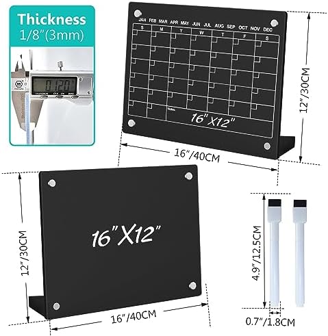 2PCS Black Acrylic Calendar Dry Erase Board with Stand for Desk, 16x12 Large Desktop Monthly Whiteboard Magnetic Fridge Memo Board, Daily Planner Chalkboard Easel for Office, School - Image 3