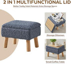 Storage Ottoman, Small Foot Stool Ottoman with Storage, Teddy Velvet Foot Rest with Wood Legs, Footstool for Living Room, Bedroom, Entryway, Blue - Image 5