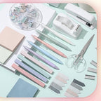 Kosiz Morandi Office Supplies Aesthetic Desk Organizer Pink Desk Accessories Gift for Pen Holder Stapler Binder Sticky Notes Paper Clips Scissor Staples Aesthetic for Women Men Students - Image 5