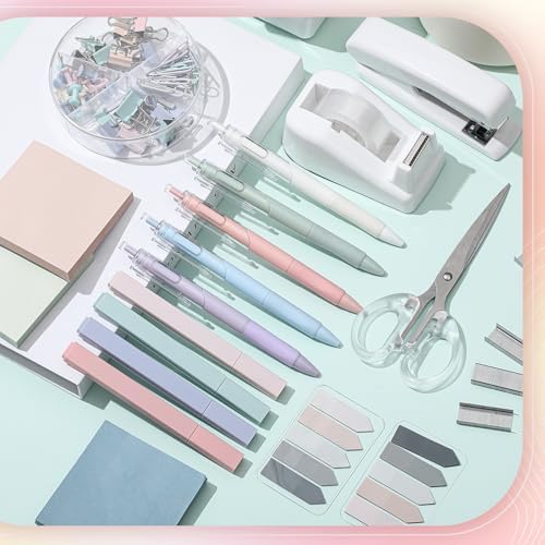 Kosiz Morandi Office Supplies Aesthetic Desk Organizer Pink Desk Accessories Gift for Pen Holder Stapler Binder Sticky Notes Paper Clips Scissor Staples Aesthetic for Women Men Students - Image 5
