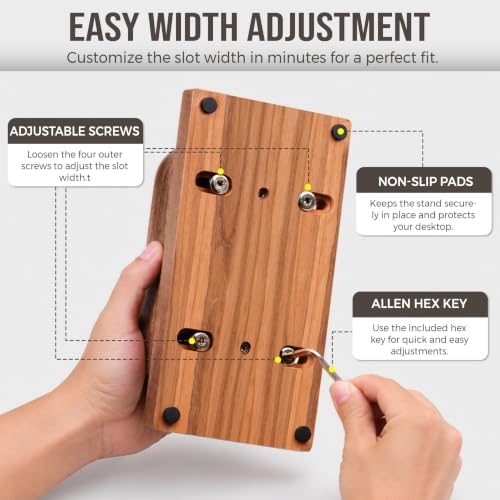 SIEUSALEVN Vertical Laptop Stand, Dual Slot Wooden Laptop Holder for Desk, Width Adjustable Dock for MacBook Pro, Laptops & Tablets, 100% Natural Wood Desktop Organizer. - Image 6