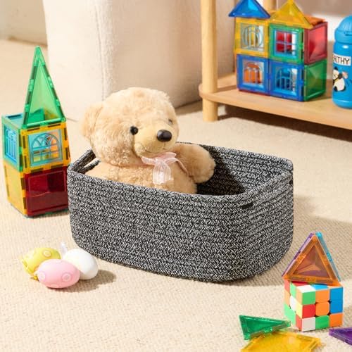 MiniArk Small Storage Baskets for Organizing | Closet Organizer Bins | Shelf Toy Basket | Woven Rope Baskets | Cube Decorative Box | Shallow Basket | 13x8.5x5.1” | 4 Packs Dark Gray - Image 4