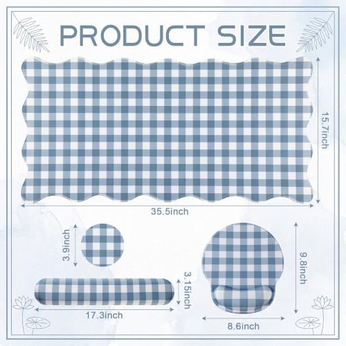 Sabary Gingham Desk Mat Scalloped Dust Blue, 35.4 x 15.7 Inch - Image 2