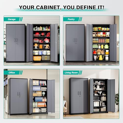 SISESOL Wide & Deep Metal Storage Cabinet with 5 Adjustable Shelf,72" Tall Garage Storage Cabinet with Lock,Metal Cabinets with Locking Doors,Lockable Steel Cabinets for Home,Office,Garage Locker - Image 4