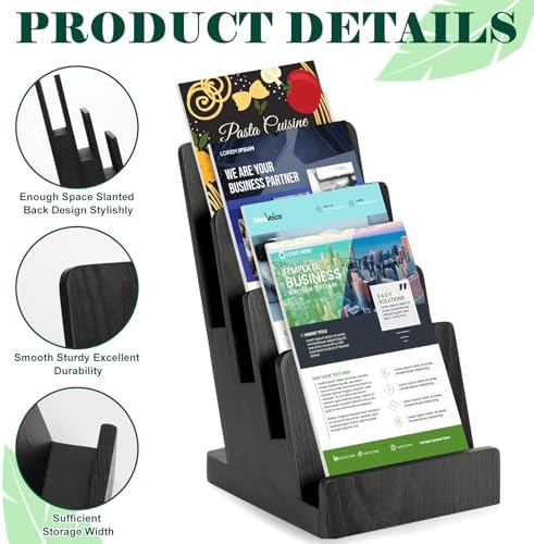 2 Pack 4 Tier Wood Brochure Holder Stand 6 x 9 inch Black Literature Holder Flyer holder for 5.5 x 8.5 inch 5 x 7 inch Booklets Pamphlets Menus Magazines Multi Purpose Organizer - Image 3