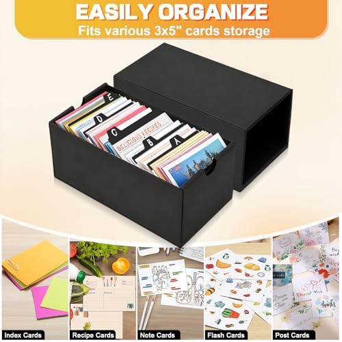 8Packs 3x5 Index Card Box,Index Card Organizer Box with Lid,Hold 8000 Cards,Black Recipe Holder for 3''x5'' Notecard Recipe Flashcard Card - Image 5